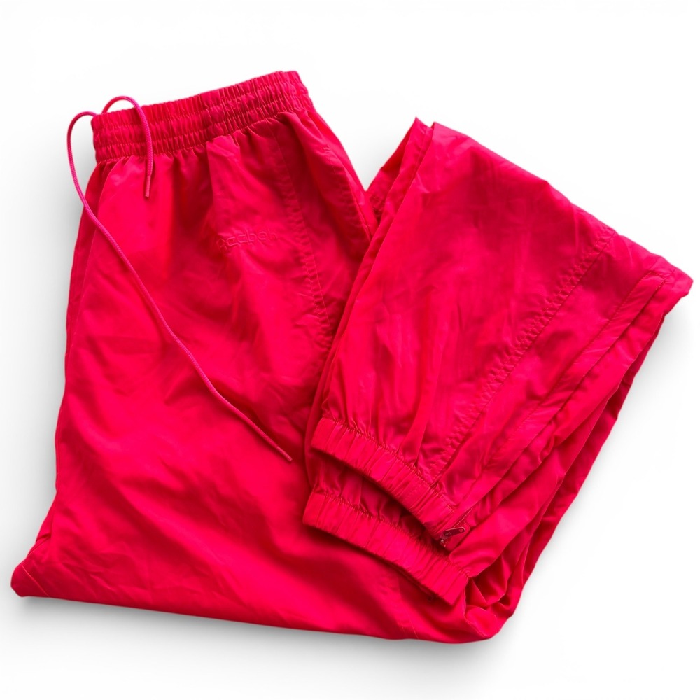 Vintage Reebok Sport Sz. M Neon Pink Nylon Ankle Zip Joggers Track Pants Y2K 90s
